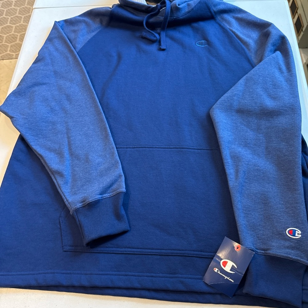 NWT CHAMPION Men's Extra Large Power Blend Fleece Sweatshirt Hoodie $60 New Blue